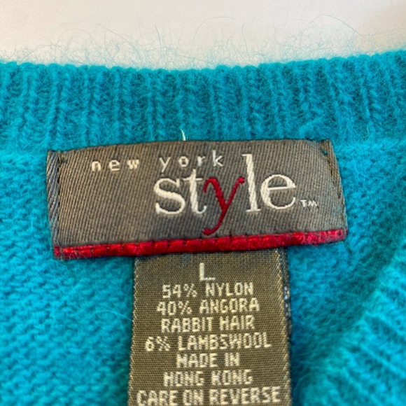 NY Style Blue Angora Rabbit Hair Blend Round Neck Vest Women’s Large Fitted - Picture 6 of 6